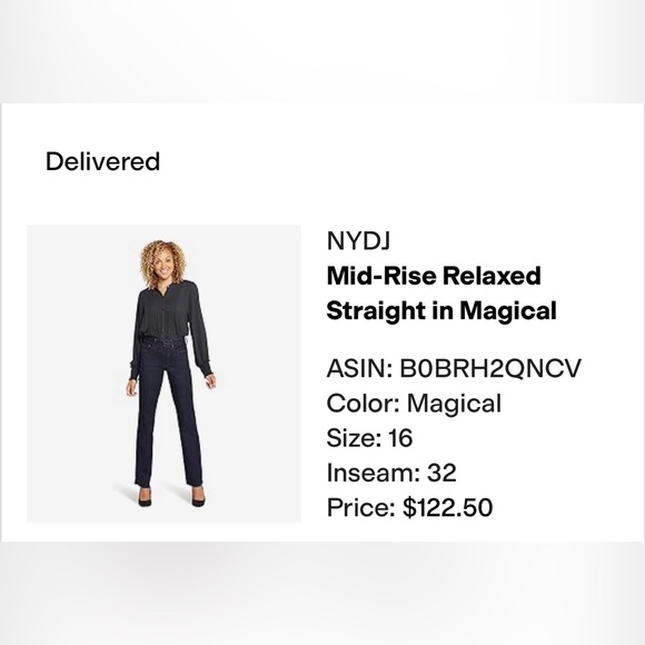 Worn Once NYDJ Women's Dark Blue Relaxed “Magical” Straight Leg Jean, Size 16 - Picture 3 of 16
